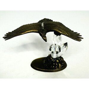 VTG 1990 JJ Eagle Crystal Figurine Gold Tone Metal Bird Wings Spread 3” Tall